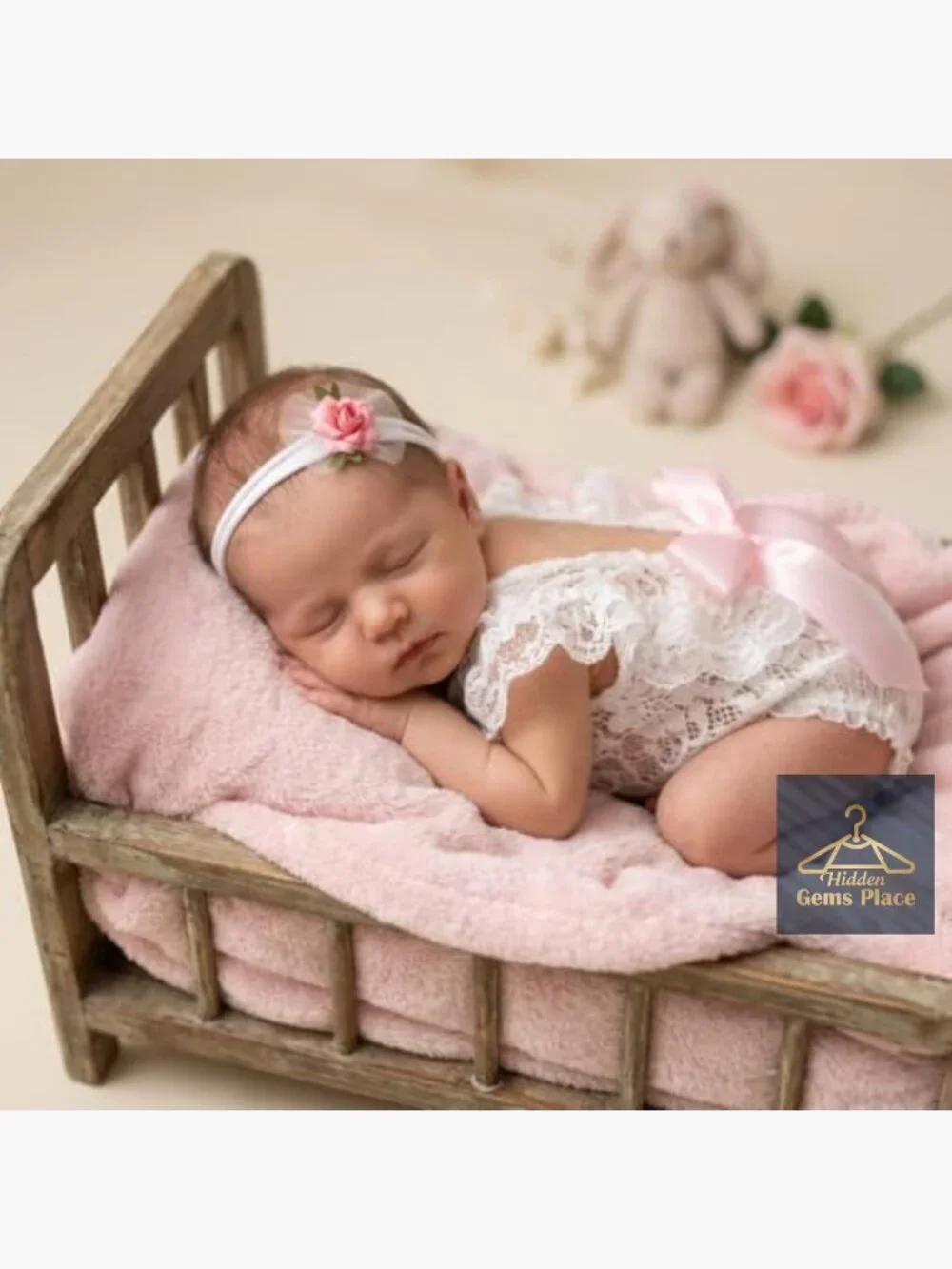 Backless Lace Romper with Flower Headband Newborn Photography Outfit
